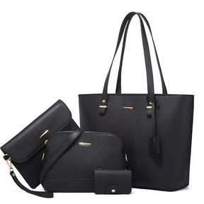 Women Retro Large Capacity Four-piece Sets Handbags Shoulder Bags Tote-Black