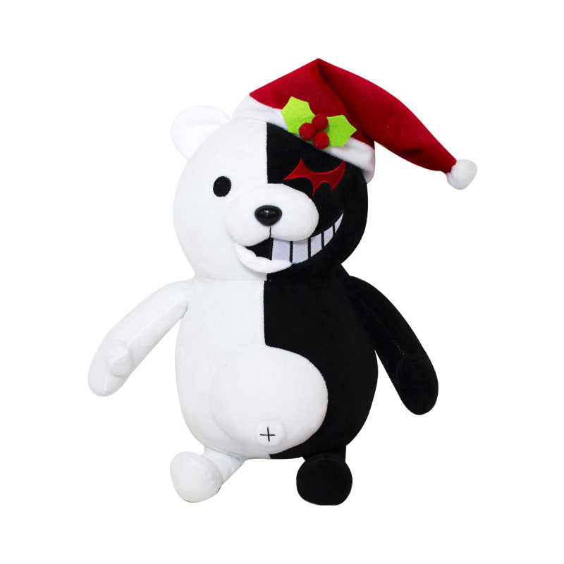 Christmas Hat Black White Bear Plush Doll for Birthday Child Pillow Toy Home Decor Adornment -35cm