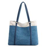 Womens Canvas Shoulder Bag Simple High Capacity Totes for Work Travel-Blue