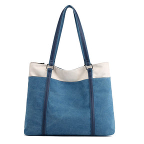 Womens Canvas Shoulder Bag Simple High Capacity Totes for Work Travel-Blue