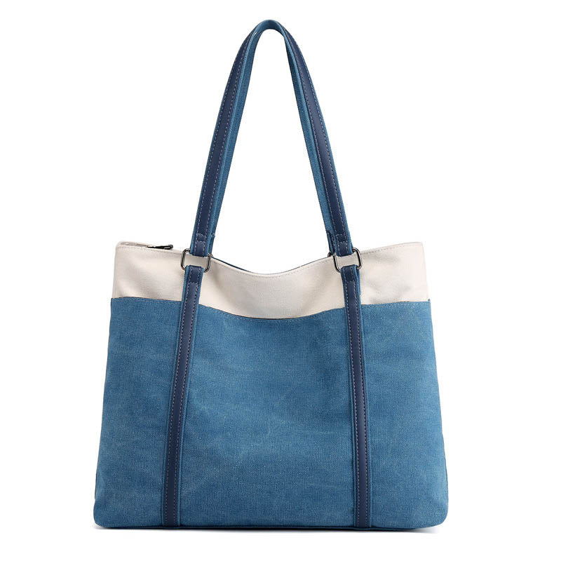 Womens Canvas Shoulder Bag Simple High Capacity Totes for Work Travel-Blue