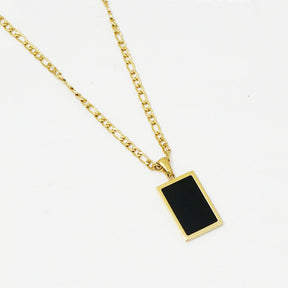 Minimalist Rectangular Natural Shell Pendant Gold Plated Chain Necklaces for Women-Black