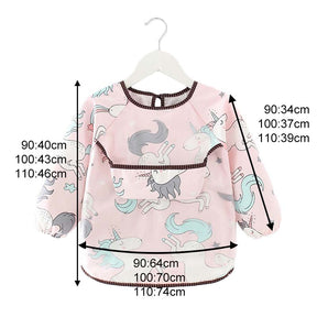 Kids Waterproof Art Smock Cartoon Long Sleeve Aprons with Bib-Pink Horse