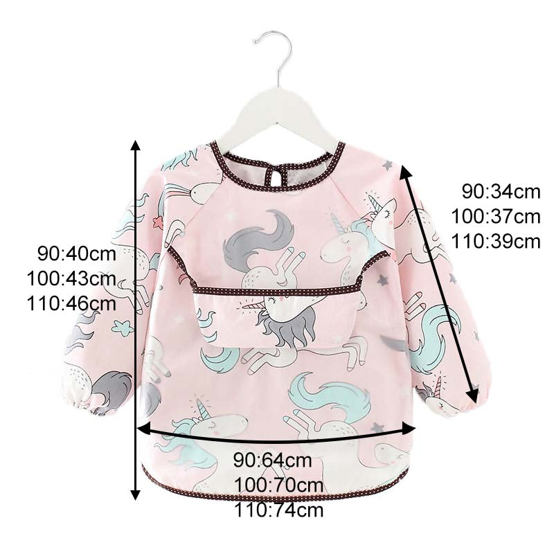 Kids Waterproof Art Smock Cartoon Long Sleeve Aprons with Bib-Pink Horse