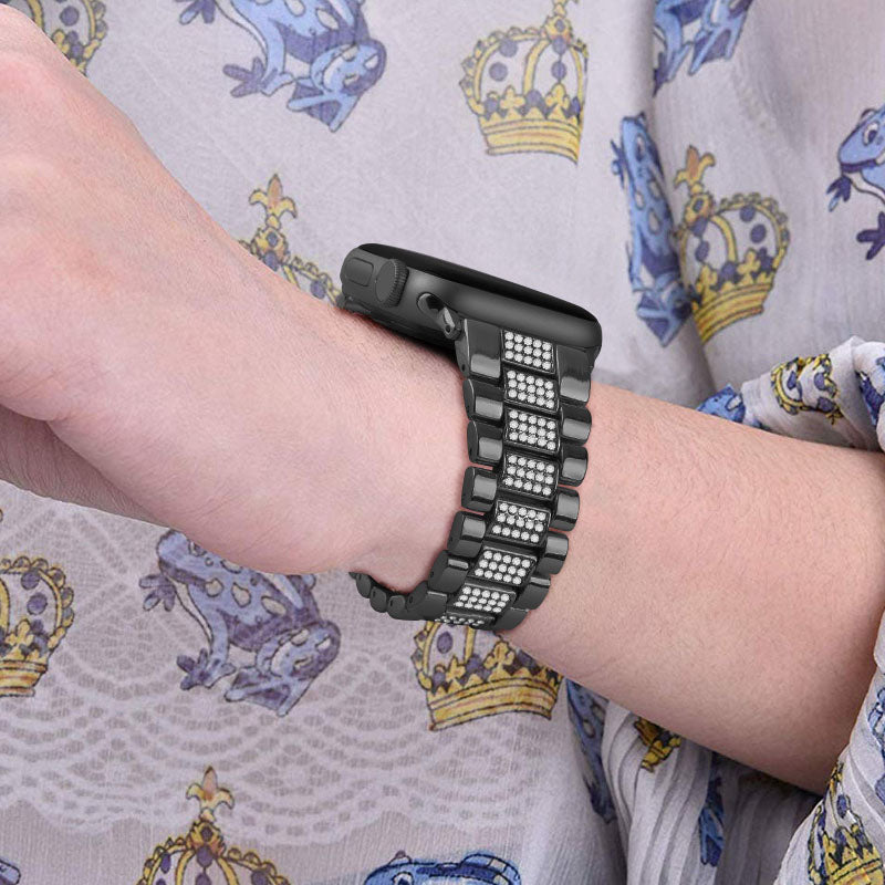 SZZ Bling Watch Band Business Stainless Steel Wristbands for Apple IWatch Series SE/1/2/3/4/5/6 For Women-Black