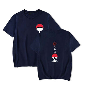 Mens Tops Japanese Anime Naruto Same Style Trend Short Sleeved T-shirt-E Blue