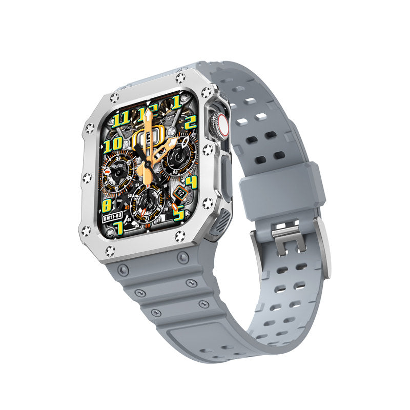 Sport Rugged Watchbands with Bumper Case Compatible for Apple Watch-Silver Grey