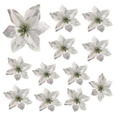 12 Pack 15cm Phnom Penh Small Flower Christmas Tree Decoration-Silver