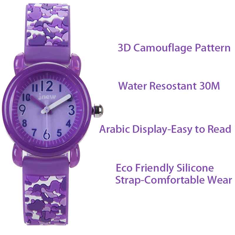 Girls Silicone Camouflage Watches 3D Cartoon Military Watches-Purple