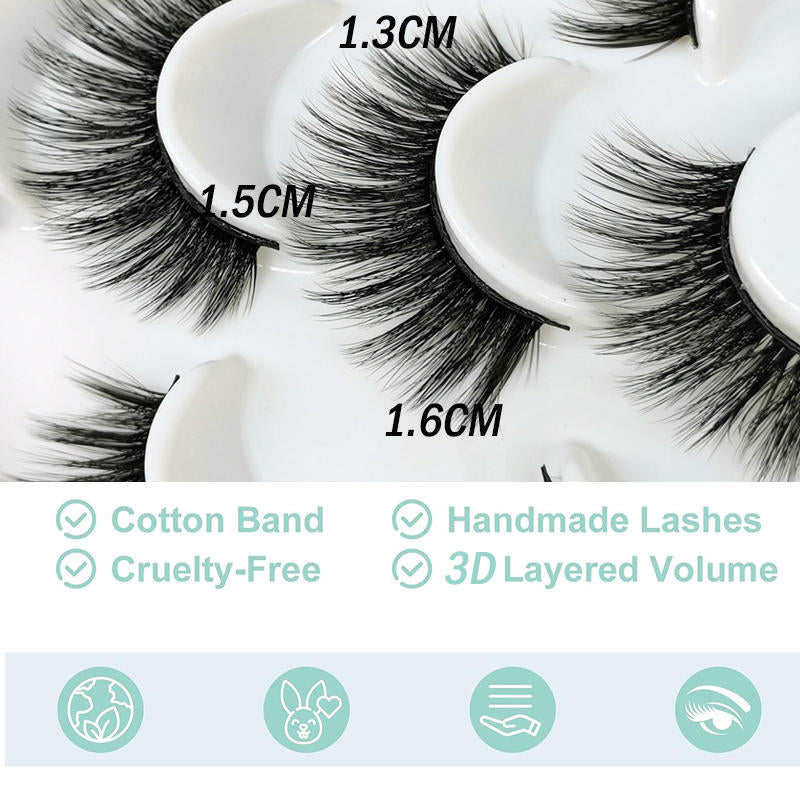 10 Pairs 3D False Eyelashes Reusable Wispy Cat Eye Natural Look Lashes-102