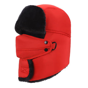 Winter Hats for Men Windproof Warm Hat with Ear Flaps for Skiing And Outdoor Riding-Neck Red