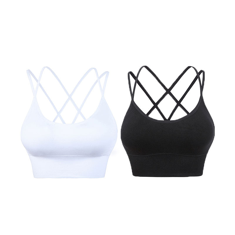 2 Pcs Cross Back Sports Bras Padded Low Impact Vest for Running-Set1