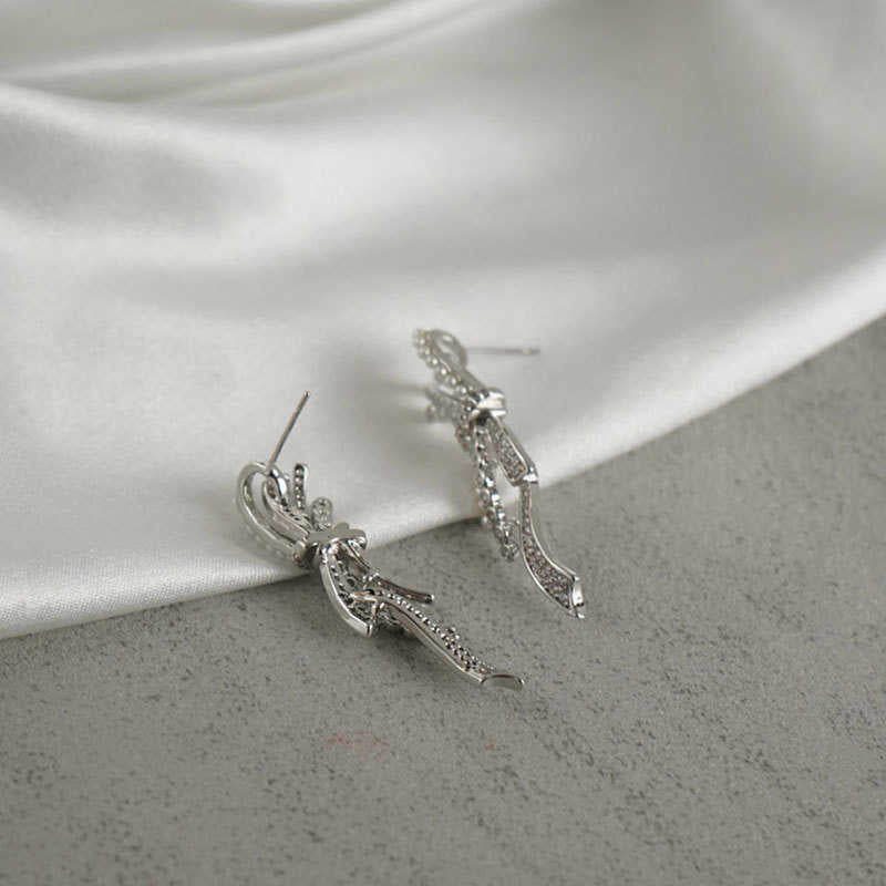 Crystal Bow Earrings Lightweight Rhinestone Drop Earrings for Women