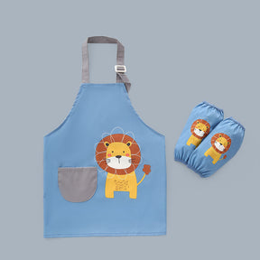 Kids Cartoon Animal Pattern Painting Waterproof Apron Set-Lion