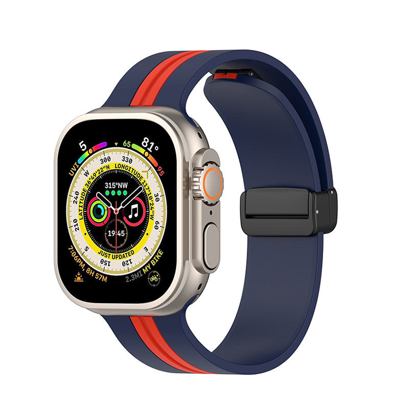 Silicone Bicolor Band with Magnetic Folding Buckle for Apple Watch-12