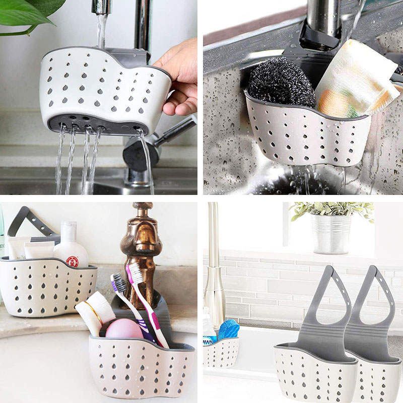 2 Pcs Kitchen Sink Sponge Holder Hanging Ajustable Faucet Caddy-Pink Beige
