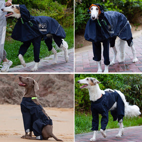 Dog Raincoat 4 Legs Waterproof with Hood Leash Hole for Large Dog-Navy Blue