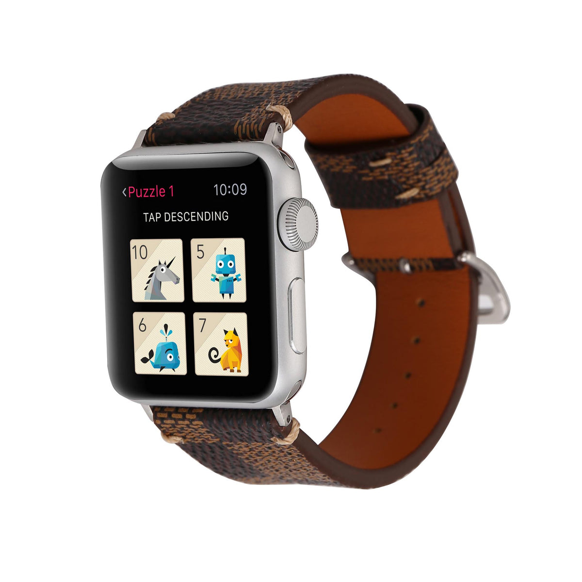 Checkered Pattern PU Leather Watch Band Microfiber Design For Apple Watch SE/6/5/4/3/2/1(Brown)