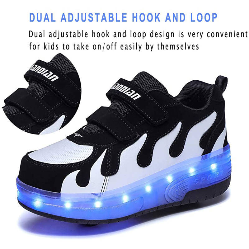 Roller Shoes Chargeable for Girls Boys Kids LED Sneakers-BlackWhite