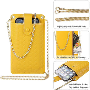 Woven Pattern Cell Phone Wallet Mini Crossbody Bags With Card Slot-Yellow