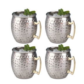 500ml Stainless Steel Moscow Mule Mugs Set of 4 Hammered Cups-Silver