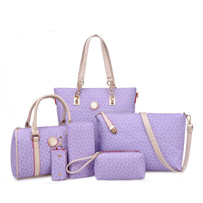 6 Pcs Women Handbag Set PU Leather Multi purpose Shoulder Bag-Purple