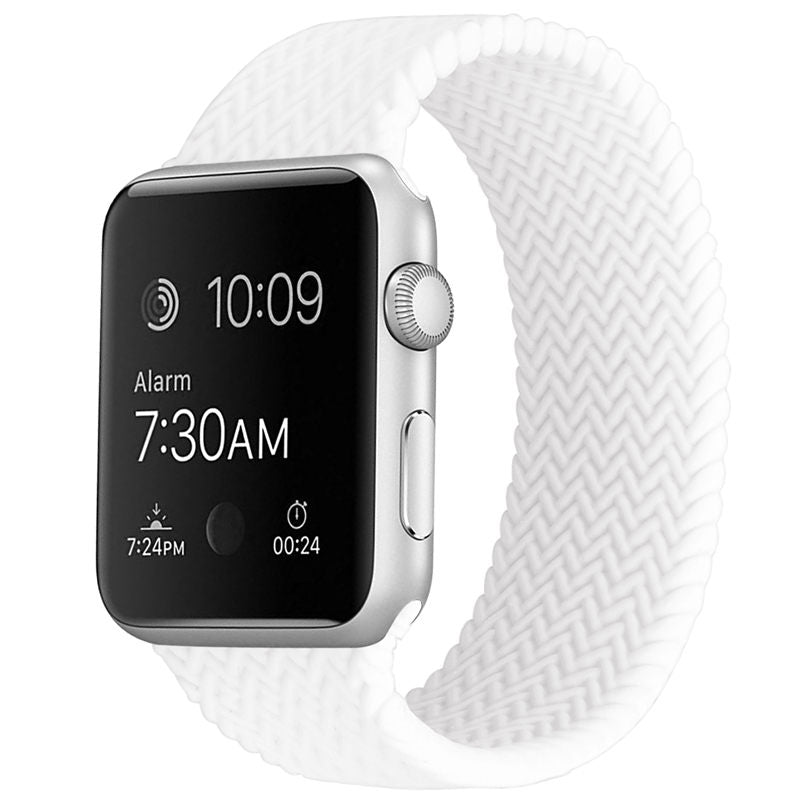 Soft Silicone Solo Loop Braided Wristbands Replacement Strap for iWatch Series SE/6/5/4/3/2/1-White