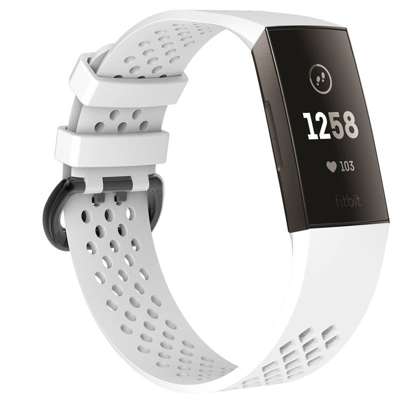 Watch Band for Fitbit Charge 3 Waterproof Band with Breathable Holes for Women Men-White