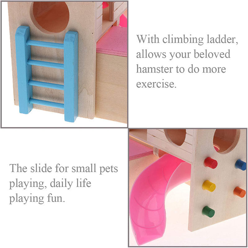 Small Animal Wooden Hideout Hamster House with Slide-Pink