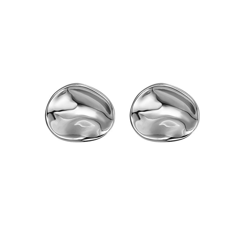 Simple Glossy Irregular Stud Earrings for Women and Girls-Silver