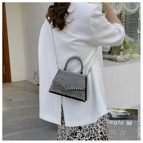 Glitter Rhinestone Crossbody Evening Bag Fashion Crystal Top Handle Bags for Women-Silver