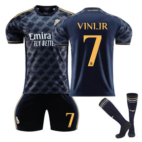 Real Madrid Away Jersey VINI JR. #7 Soccer Jersey Kids Adult 3Pcs Jersey Kits