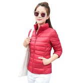Lookbook Womens Lightweight Puffer Jacket Winter Stand Collar Short Coat-Red