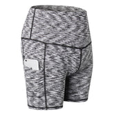 Women Yoga Shorts With Pockets High Waist Running Fitness Leggings Sports Quick Drying Tight Pants 2049-Colorful Black
