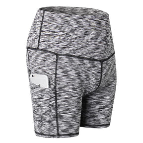Women Yoga Shorts With Pockets High Waist Running Fitness Leggings Sports Quick Drying Tight Pants 2049-Colorful Black
