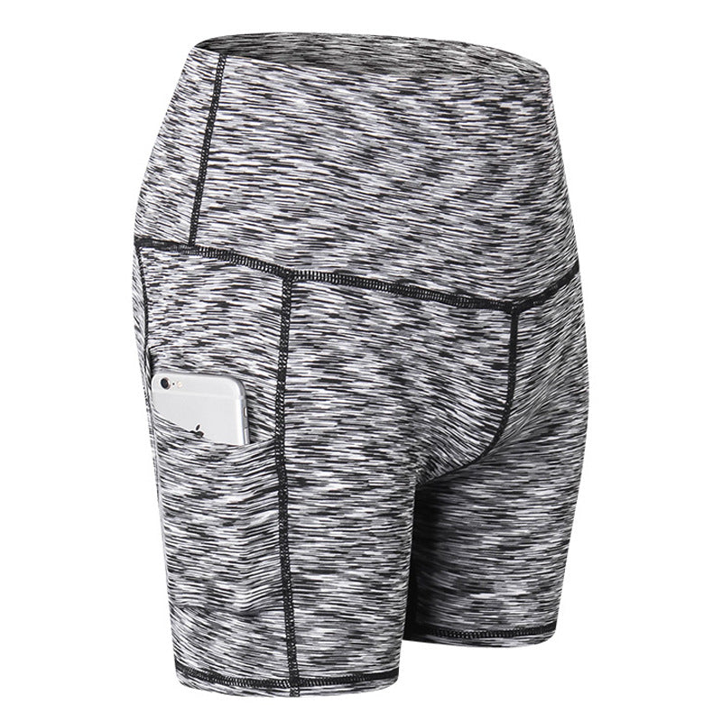 Women Yoga Shorts With Pockets High Waist Running Fitness Leggings Sports Quick Drying Tight Pants 2049-Colorful Black