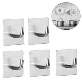 Stainless Steel Towel Coat Clothes Square Hooks Heavy Duty Self Adhesive Holders for Kitchen Bathroom 5 Pack