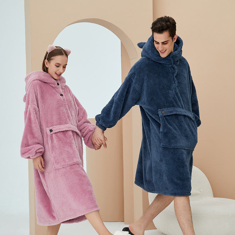 Hoodie Plush Pajama Set for couple-Pink