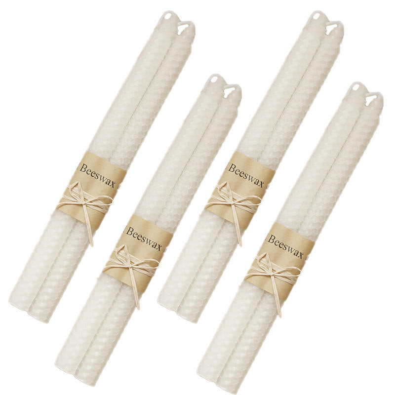 4 Pairs Pure Beeswax Candles Smokeless Dripless Wax Candles for Home Gift Ideas Ornament-OffWhite