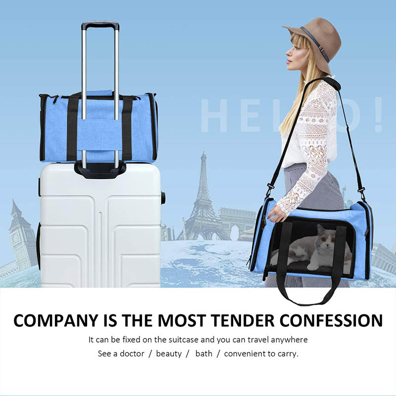 Pet Travel Bag for Small Medium Cats Dogs Puppies Soft Sided Collapsible Puppy Carrier-Blue