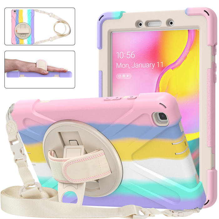 Samsung Tablet Case With Pencil Stand+Rotating Stand+Shoulder Strap For Tab A 8 T290/T295-Pink