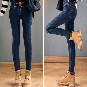 Womens Jeggings Stretch Tummy Control Jean Legging with Pockets-Grey Blue