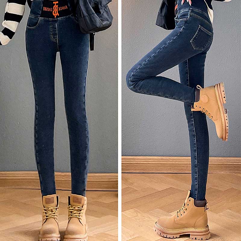 Womens Jeggings Stretch Tummy Control Jean Legging with Pockets-Grey Blue