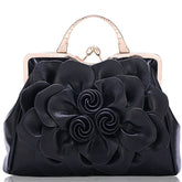 Womens Rose Flower Evening Clutches Formal Party Totes Shoulder Bag-Black