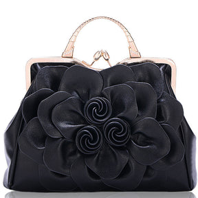 Womens Rose Flower Evening Clutches Formal Party Totes Shoulder Bag-Black