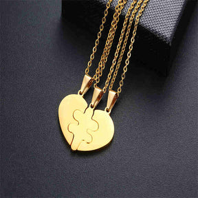 Pack of 3 Stainless Steel Heart Puzzle Pendant Necklace-Gold