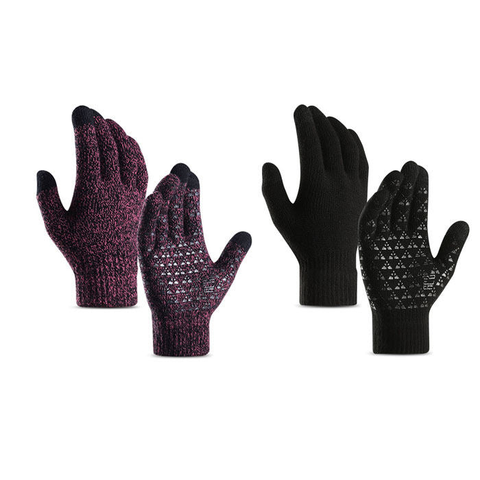 WIWU Winter Woman Gloves Upgraded Touch Screen Anti-Slip Silicone Gel Elastic Cuff Thermal-Black+Rose-DZ32
