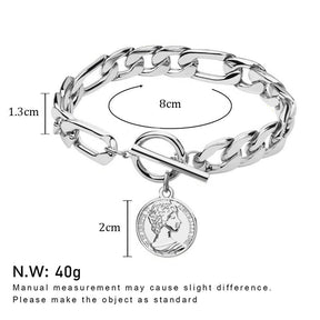 Charm Bracelets Cuban Link with Toggle Clasp for Teen Girls Friendship Gift-Silver