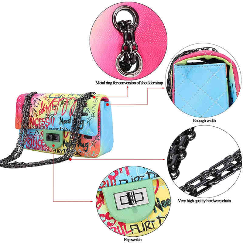 Womens Crossbody Handbag Graffiti Cute Leather Shoulder Bag-White