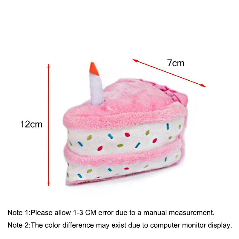 Pet Plush Doll Birthday Triangle Cake Squeaky Dog Toy-Pink